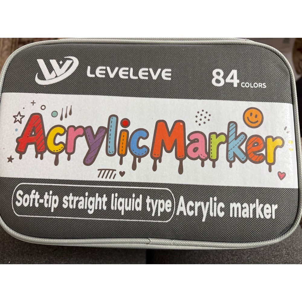 Leveleve 84 Color Acrylic Marker Set Soft Tip Water Based Waterproof with Case